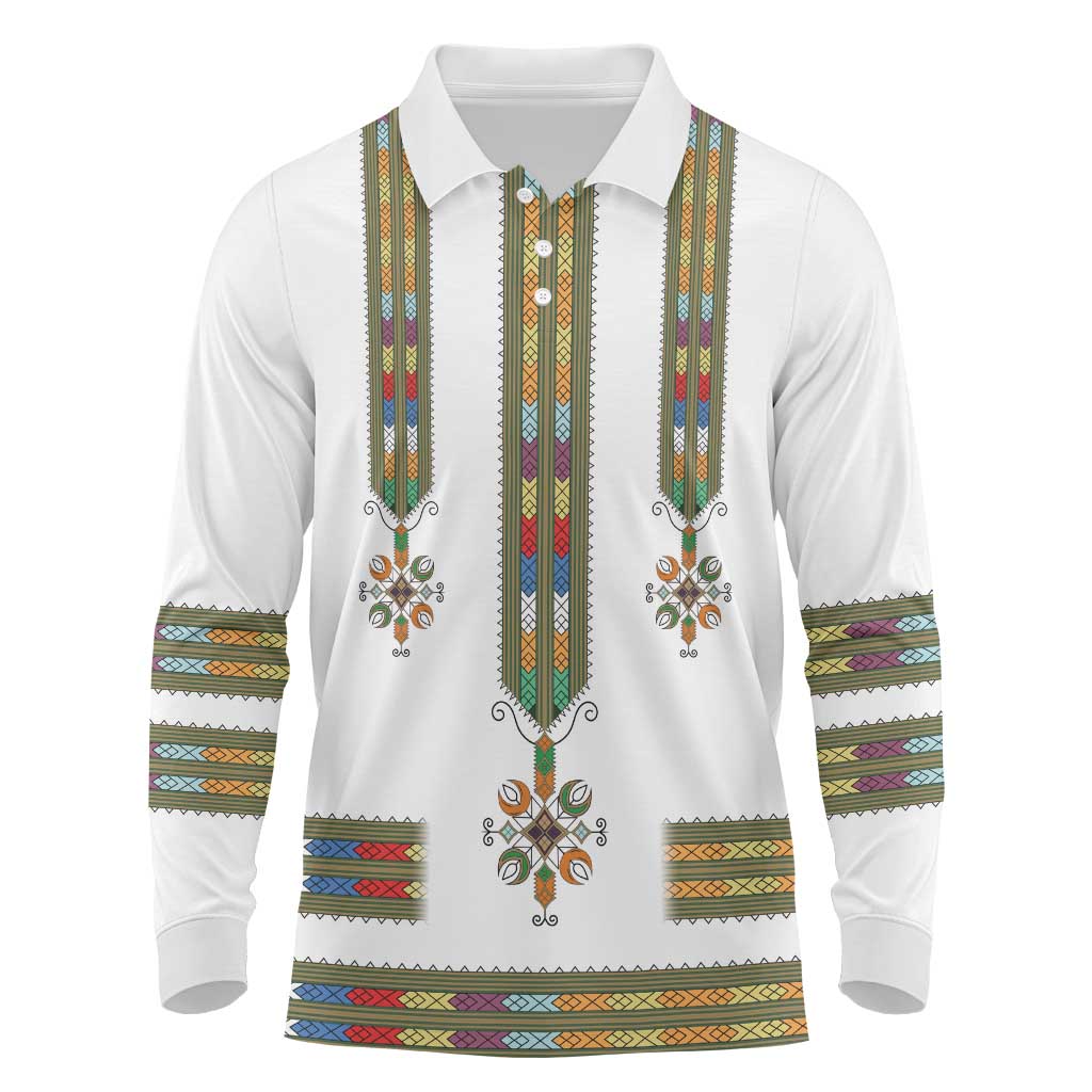 Ethiopia Long Sleeve Polo Shirt Ethiopian Traditional Habesha Style