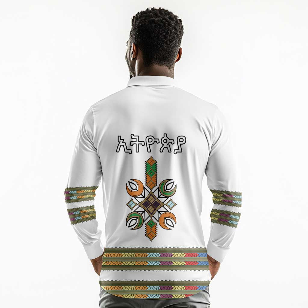Ethiopia Long Sleeve Polo Shirt Ethiopian Traditional Habesha Style