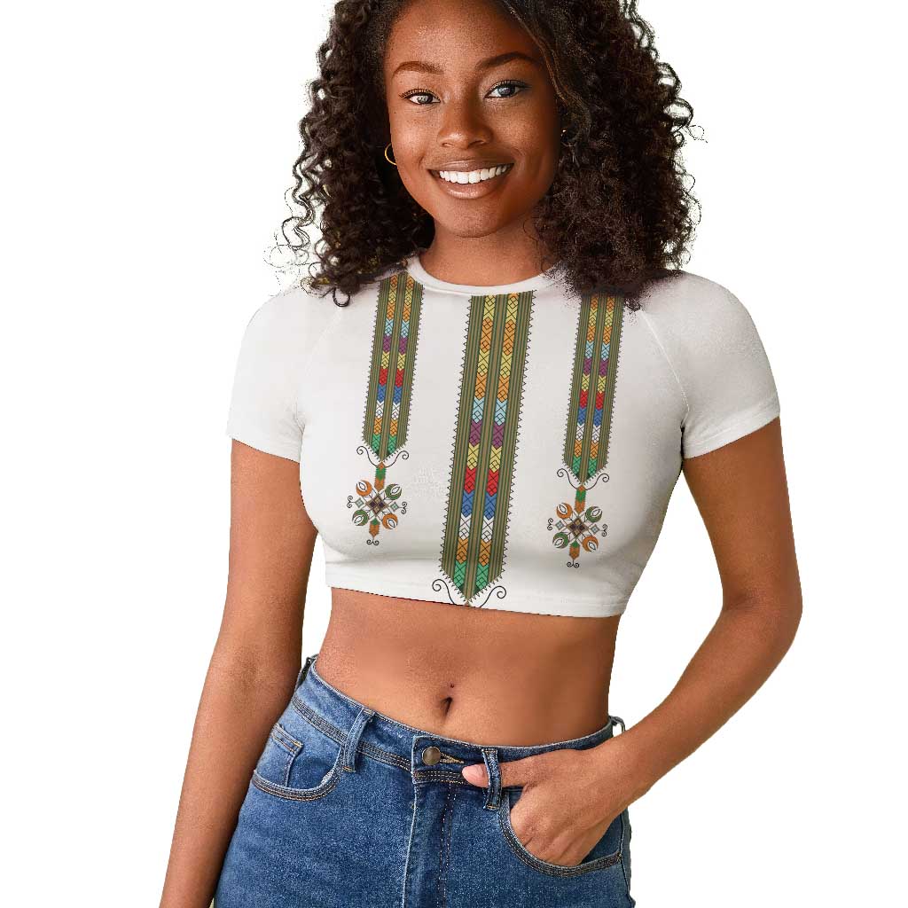 Ethiopia Raglan Cropped T shirt Ethiopian Traditional Habesha Style