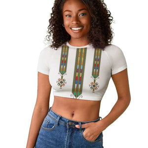 Ethiopia Raglan Cropped T shirt Ethiopian Traditional Habesha Style