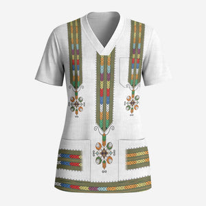 Ethiopian Traditional Habesha Costume Scrub Top Cross With Tilet Pattern - African Pride