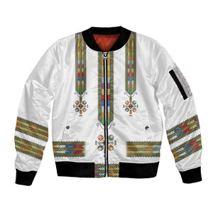 Ethiopia Sleeve Zip Bomber Jacket Ethiopian Traditional Habesha Style