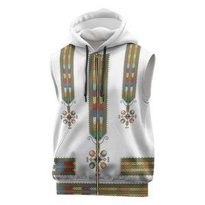 Ethiopia Sleeveless Zip Hoodie Ethiopian Traditional Habesha Style - African Pride