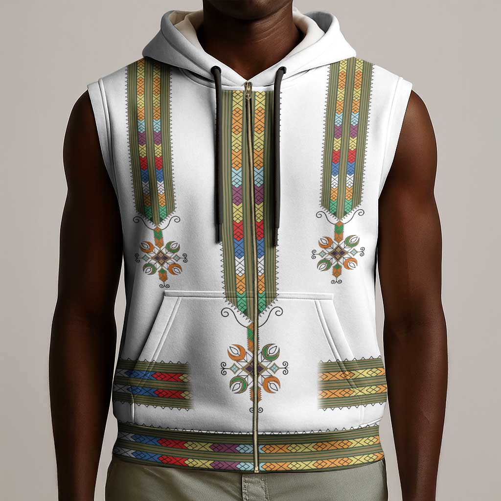 Ethiopia Sleeveless Zip Hoodie Ethiopian Traditional Habesha Style - African Pride
