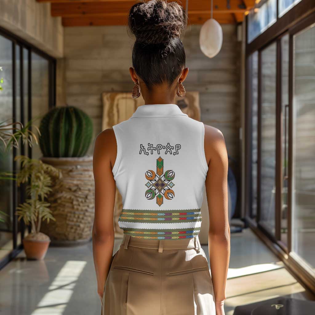 Ethiopia Women Sleeveless Polo Shirt Ethiopian Traditional Habesha Style