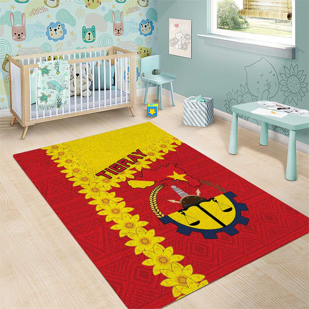 Tigray Ethiopia Area Rug Tigray Seal With Flag Map - African Pattern