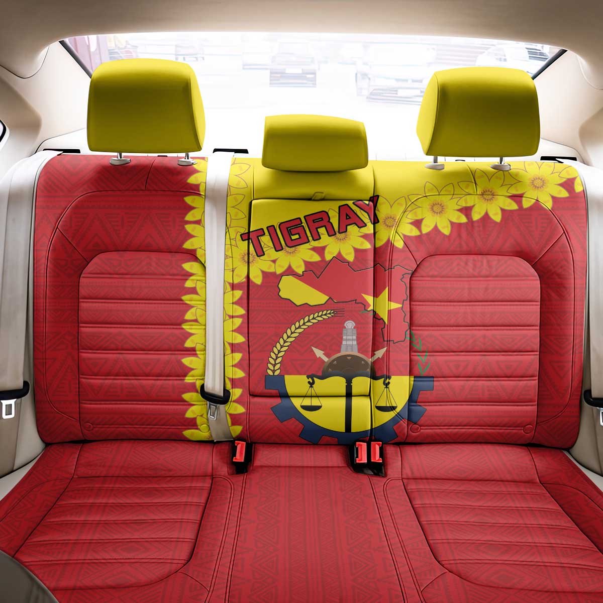 Tigray Ethiopia Back Car Seat Cover Tigray Seal With Flag Map - African Pattern