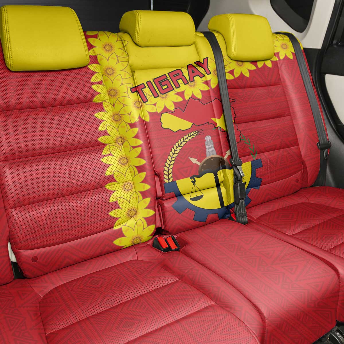 Tigray Ethiopia Back Car Seat Cover Tigray Seal With Flag Map - African Pattern
