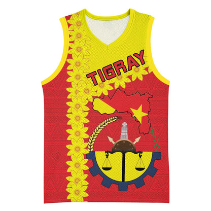 Tigray Ethiopia Basketball Jersey Tigray Seal With Flag Map - African Pattern - African Pride