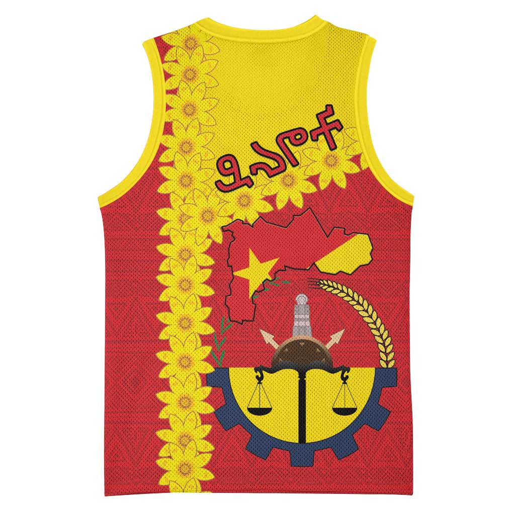 Tigray Ethiopia Basketball Jersey Tigray Seal With Flag Map - African Pattern - African Pride