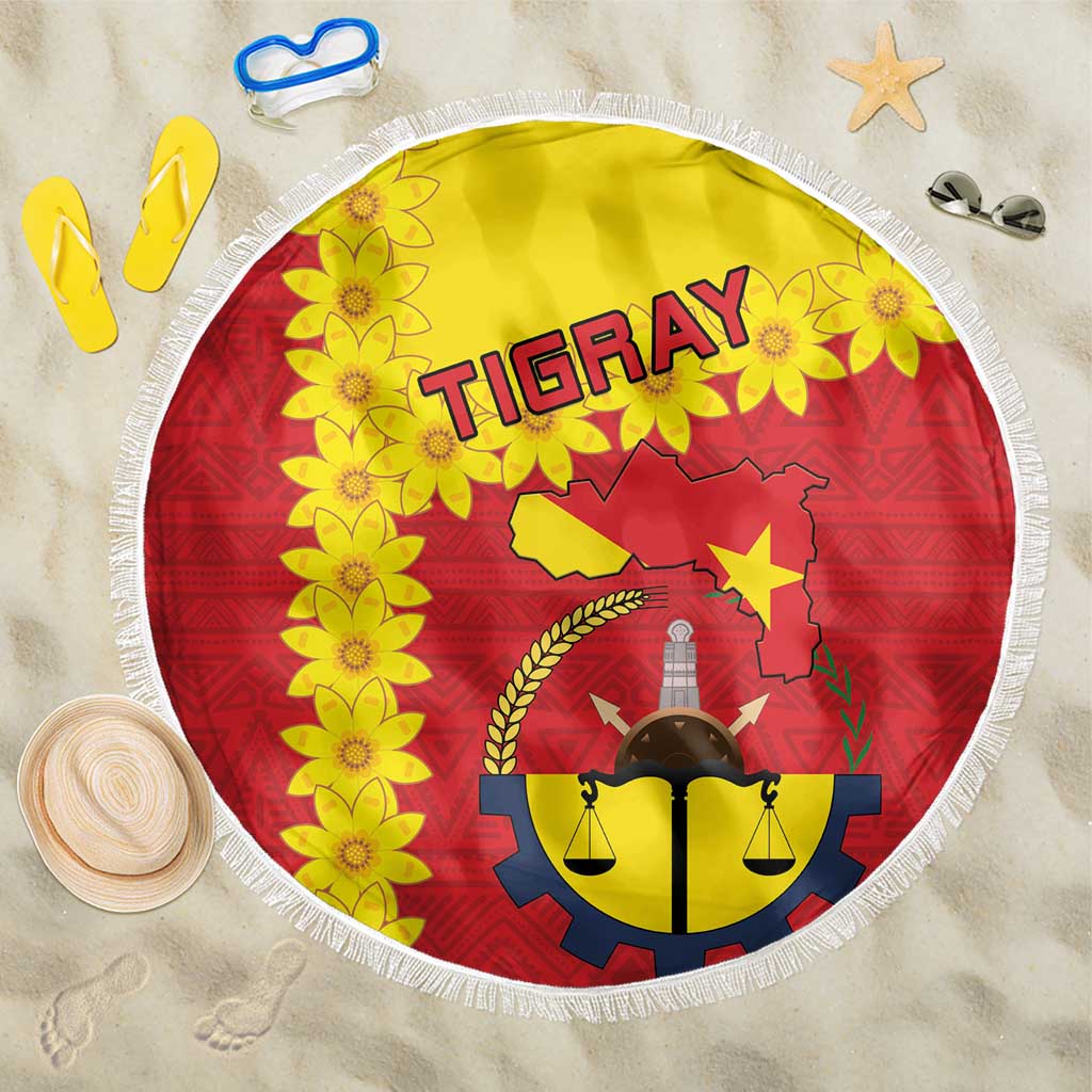 Tigray Ethiopia Beach Blanket Tigray Seal With Flag Map - African Pattern