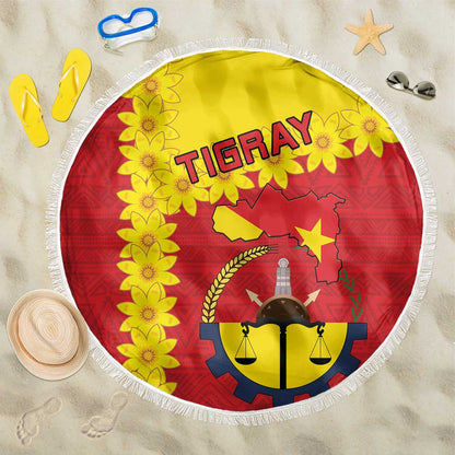Tigray Ethiopia Beach Blanket Tigray Seal With Flag Map - African Pattern