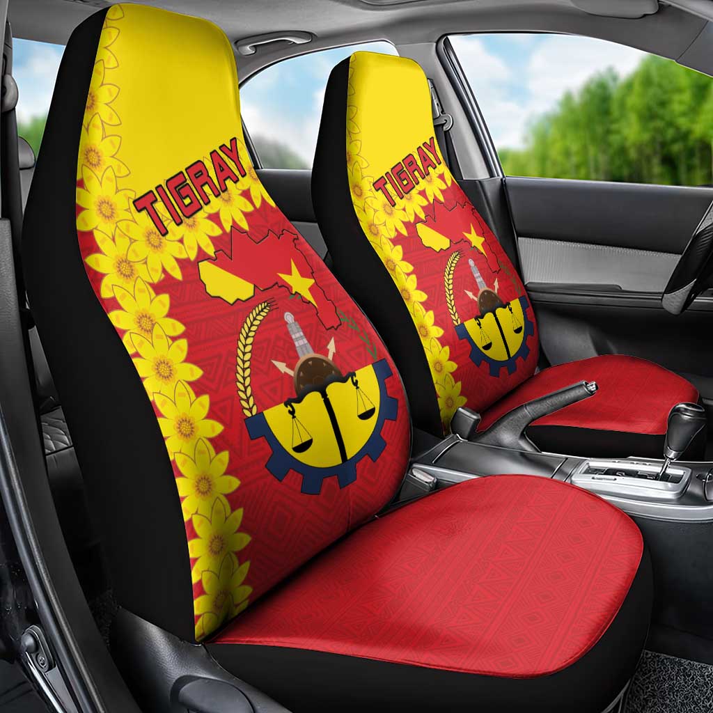 Tigray Ethiopia Car Seat Cover Tigray Seal With Flag Map - African Pattern