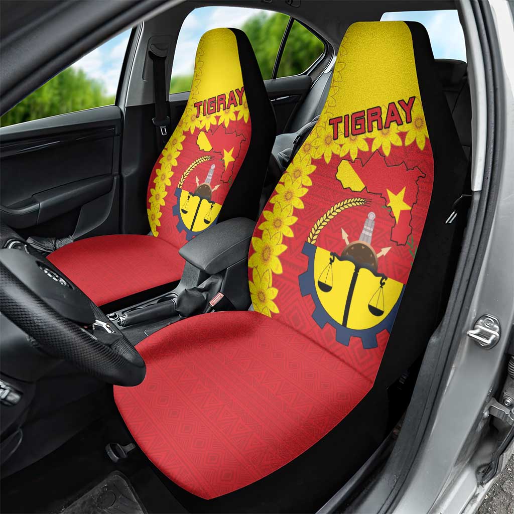 Tigray Ethiopia Car Seat Cover Tigray Seal With Flag Map - African Pattern