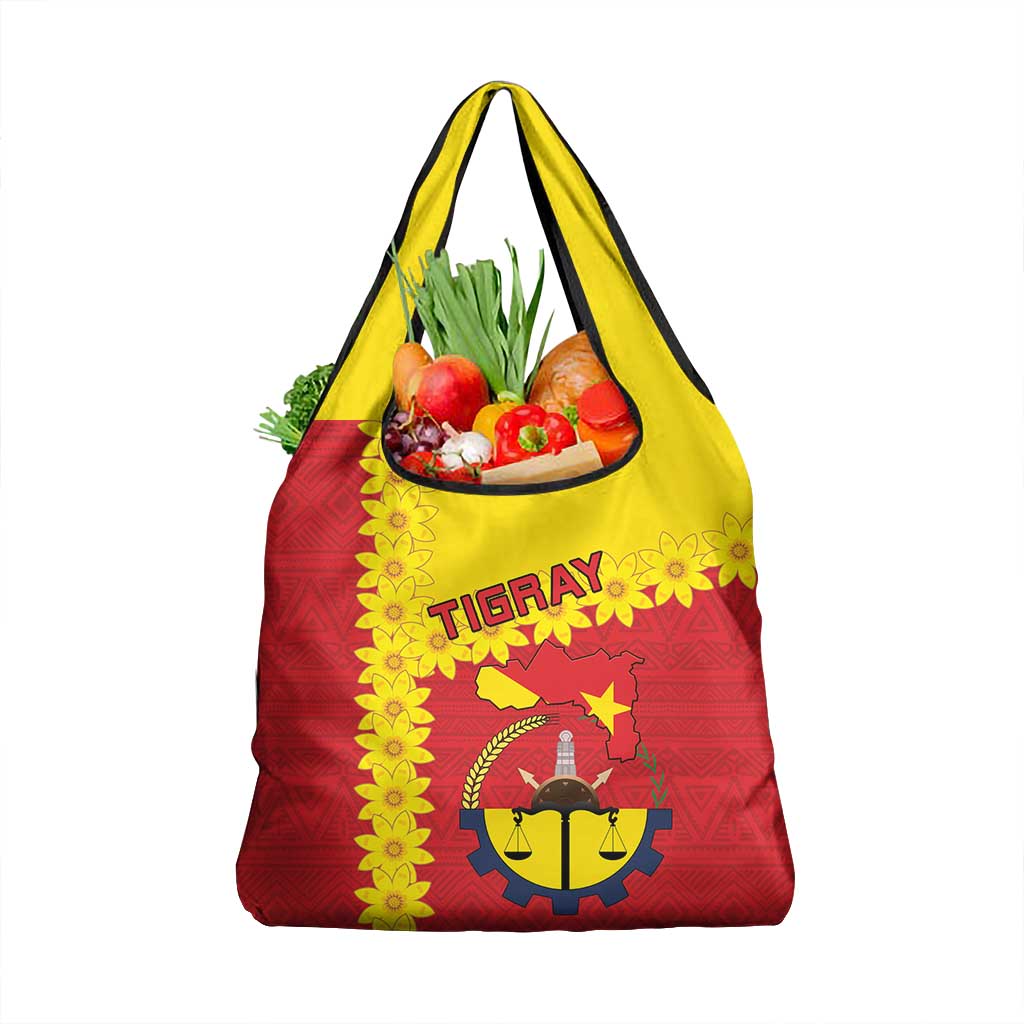 Tigray Ethiopia Grocery Bag Tigray Seal With Flag Map - African Pattern
