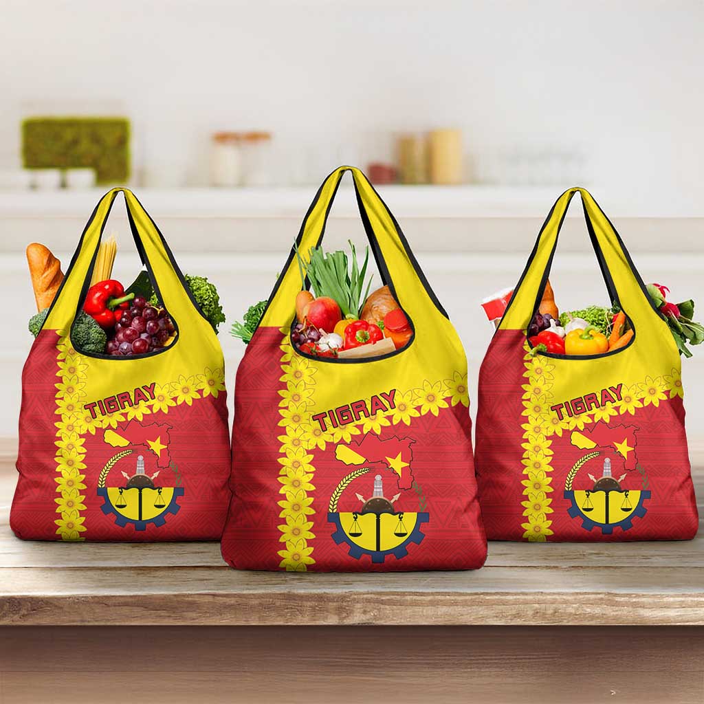 Tigray Ethiopia Grocery Bag Tigray Seal With Flag Map - African Pattern