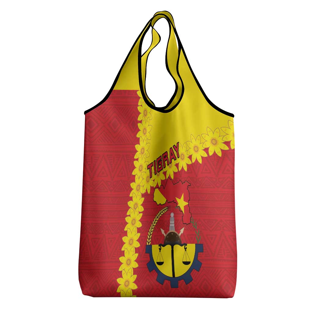 Tigray Ethiopia Grocery Bag Tigray Seal With Flag Map - African Pattern