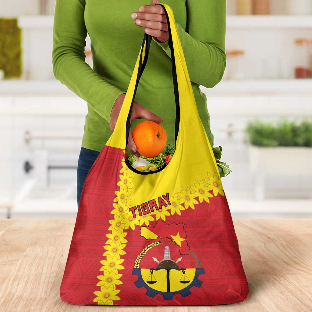 Tigray Ethiopia Grocery Bag Tigray Seal With Flag Map - African Pattern