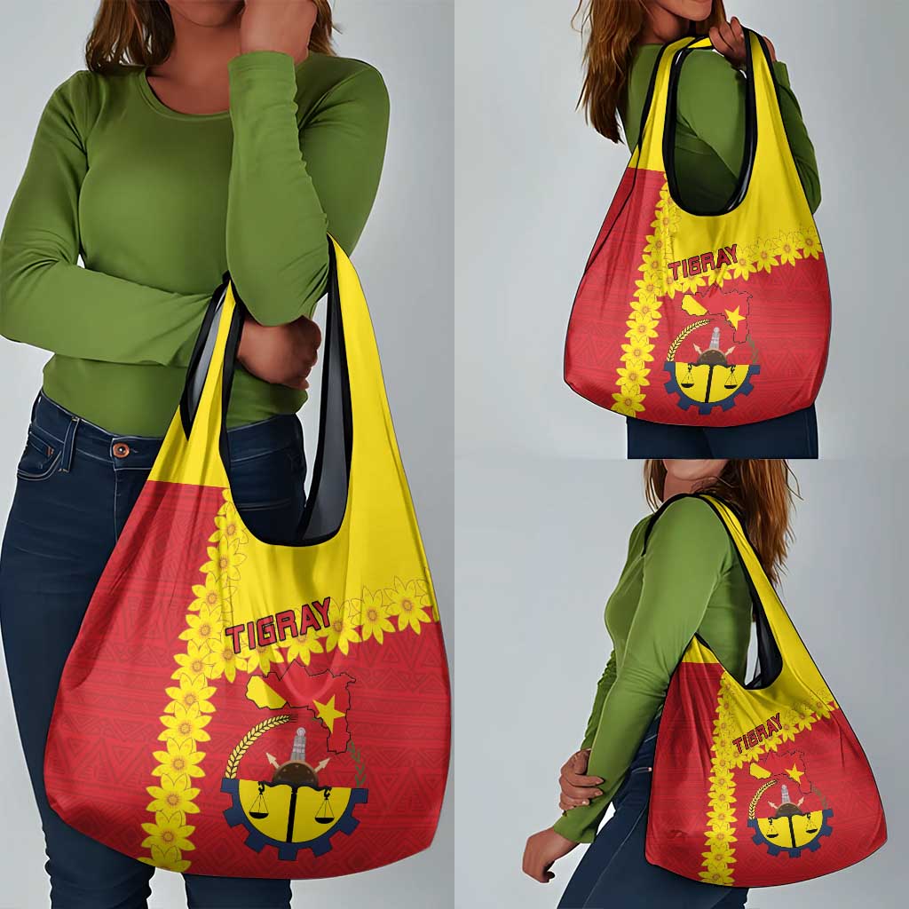 Tigray Ethiopia Grocery Bag Tigray Seal With Flag Map - African Pattern