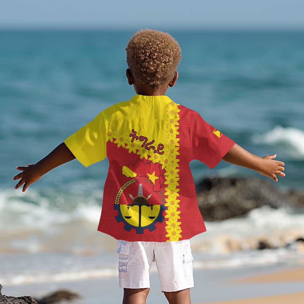 Tigray Ethiopia Kid Hawaiian Shirt Tigray Seal With Flag Map - African Pattern