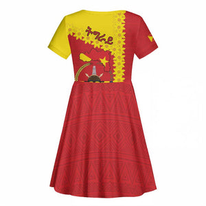 Tigray Ethiopia Kid Short Sleeve Dress Tigray Seal With Flag Map - African Pattern