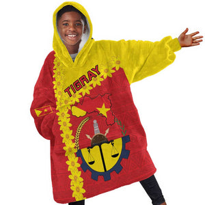 Tigray Ethiopia Kid Wearable Blanket Hoodie Tigray Seal With Flag Map - African Pattern