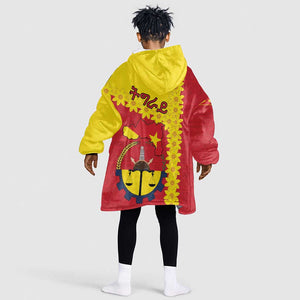 Tigray Ethiopia Kid Wearable Blanket Hoodie Tigray Seal With Flag Map - African Pattern