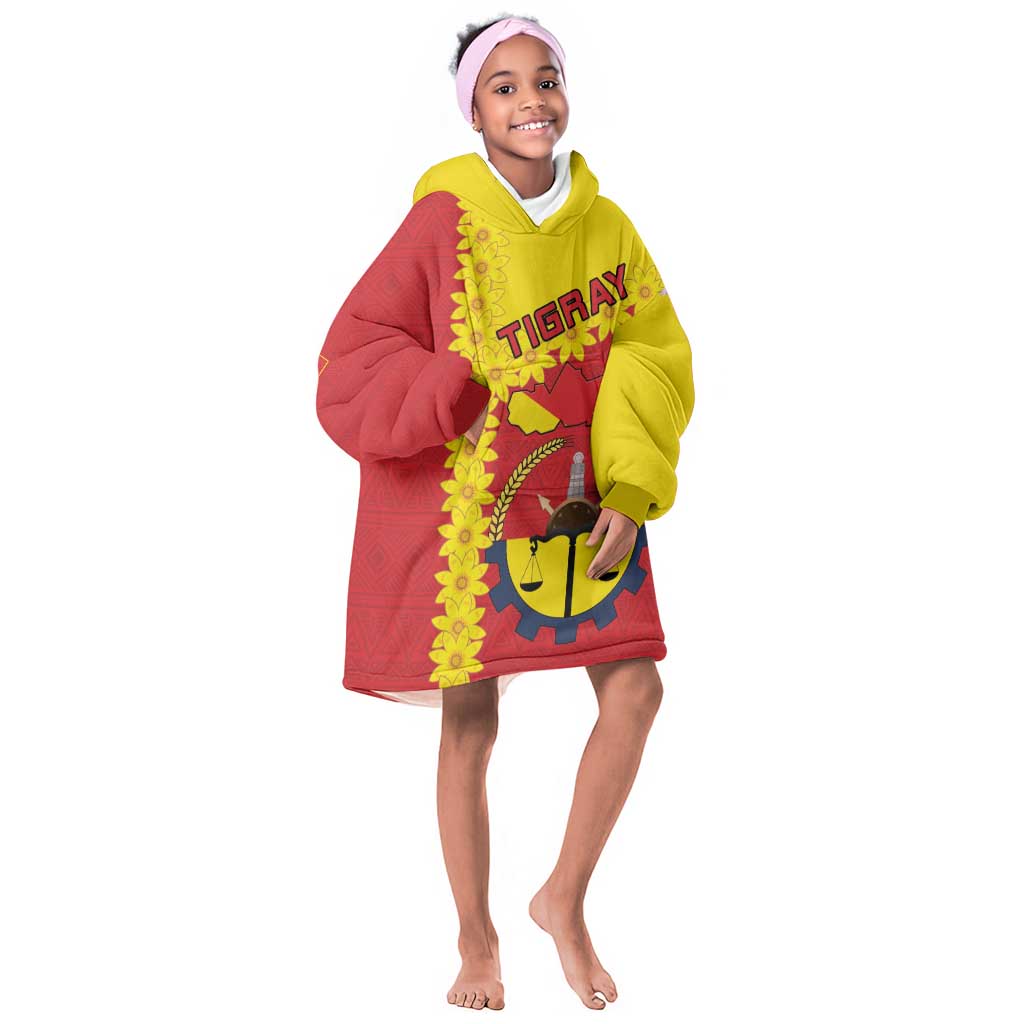 Tigray Ethiopia Kid Wearable Blanket Hoodie Tigray Seal With Flag Map - African Pattern