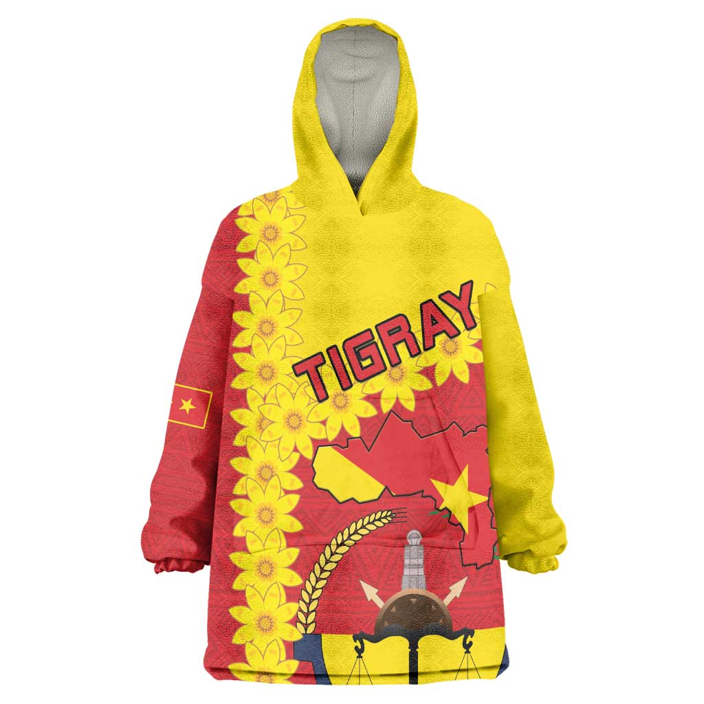 Tigray Ethiopia Kid Wearable Blanket Hoodie Tigray Seal With Flag Map - African Pattern