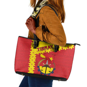 Tigray Ethiopia Leather Tote Bag Tigray Seal With Flag Map - African Pattern