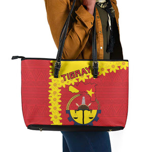 Tigray Ethiopia Leather Tote Bag Tigray Seal With Flag Map - African Pattern