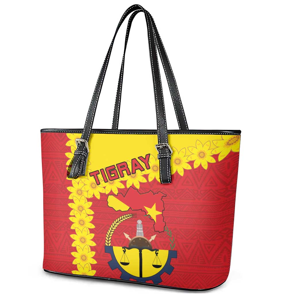 Tigray Ethiopia Leather Tote Bag Tigray Seal With Flag Map - African Pattern