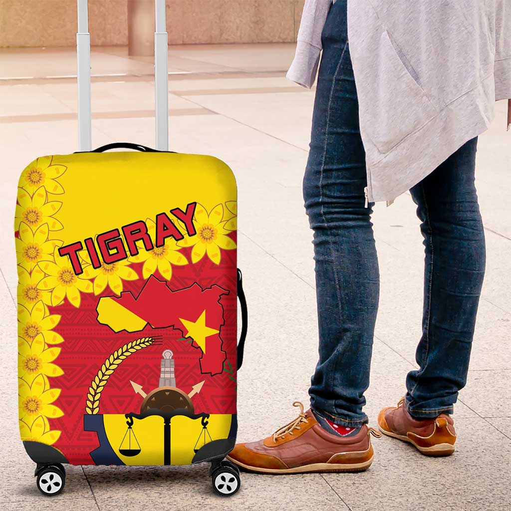 Tigray Ethiopia Luggage Cover Tigray Seal With Flag Map - African Pattern