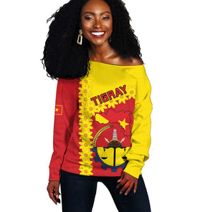 Tigray Ethiopia Off Shoulder Sweater Tigray Seal With Flag Map - African Pattern