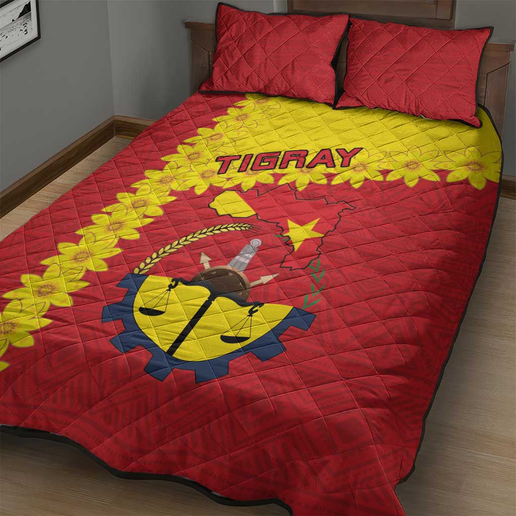 Tigray Ethiopia Quilt Bed Set Tigray Seal With Flag Map - African Pattern
