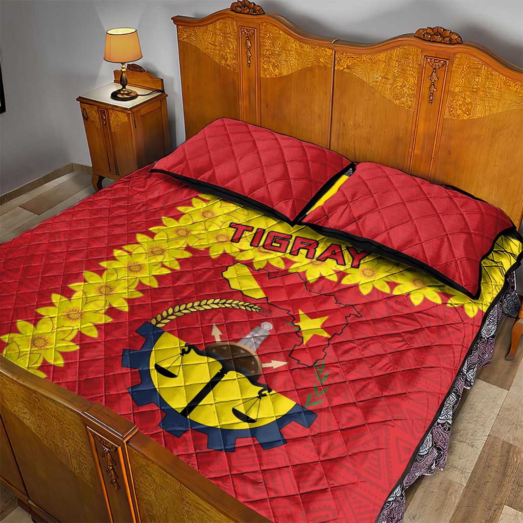 Tigray Ethiopia Quilt Bed Set Tigray Seal With Flag Map - African Pattern