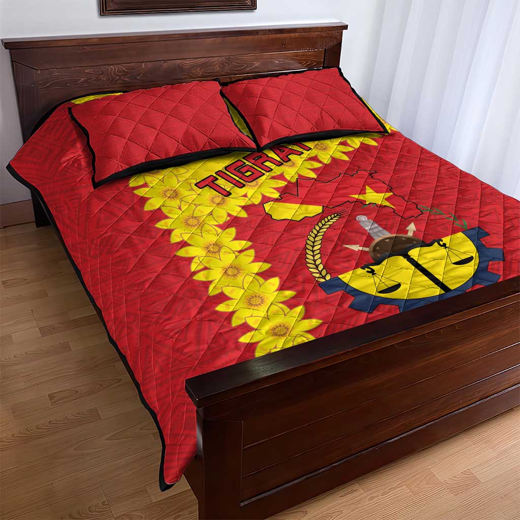 Tigray Ethiopia Quilt Bed Set Tigray Seal With Flag Map - African Pattern
