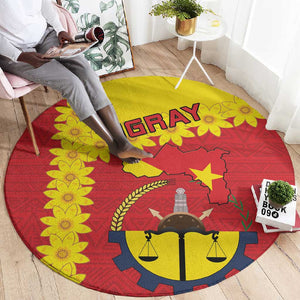 Tigray Ethiopia Round Carpet Tigray Seal With Flag Map - African Pattern