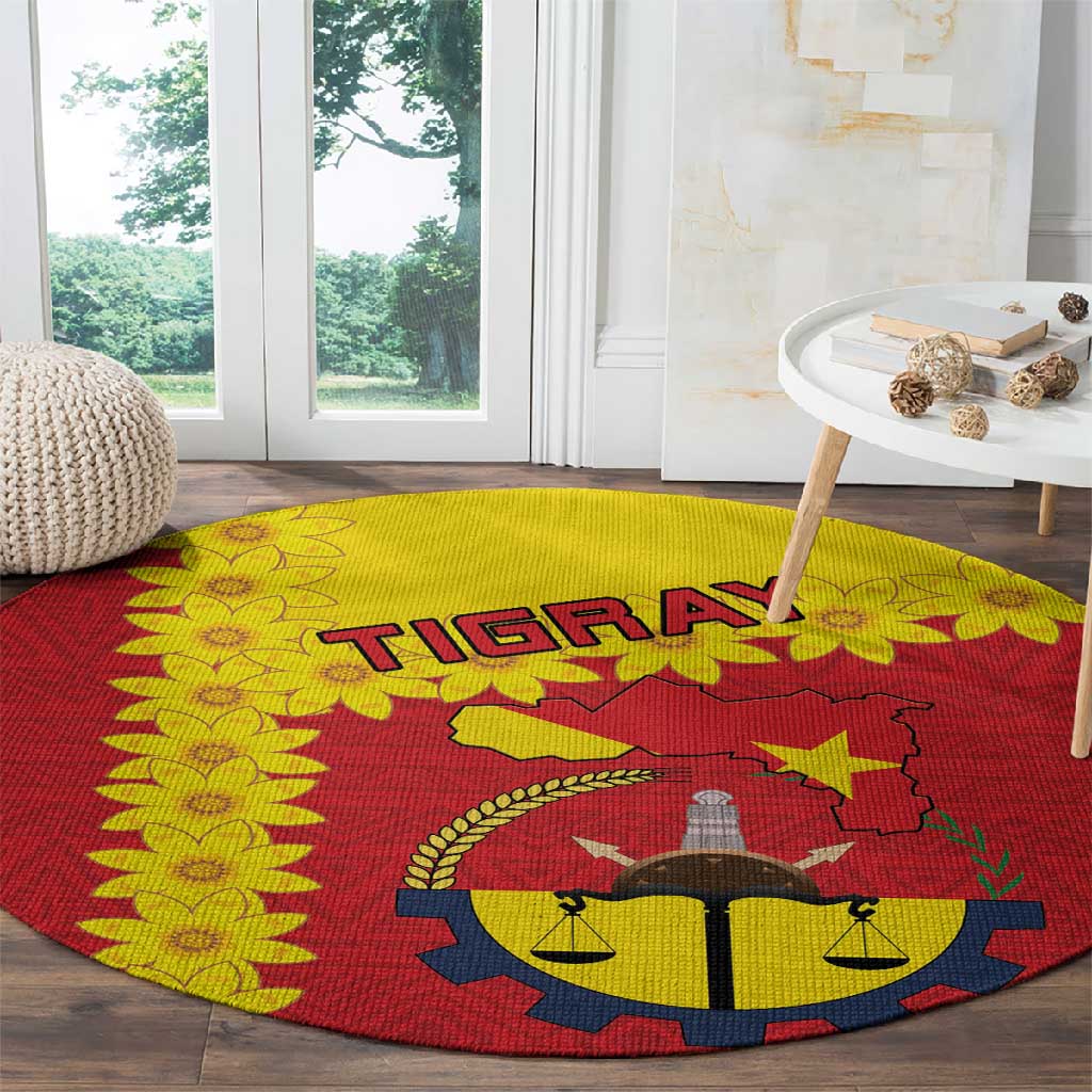 Tigray Ethiopia Round Carpet Tigray Seal With Flag Map - African Pattern