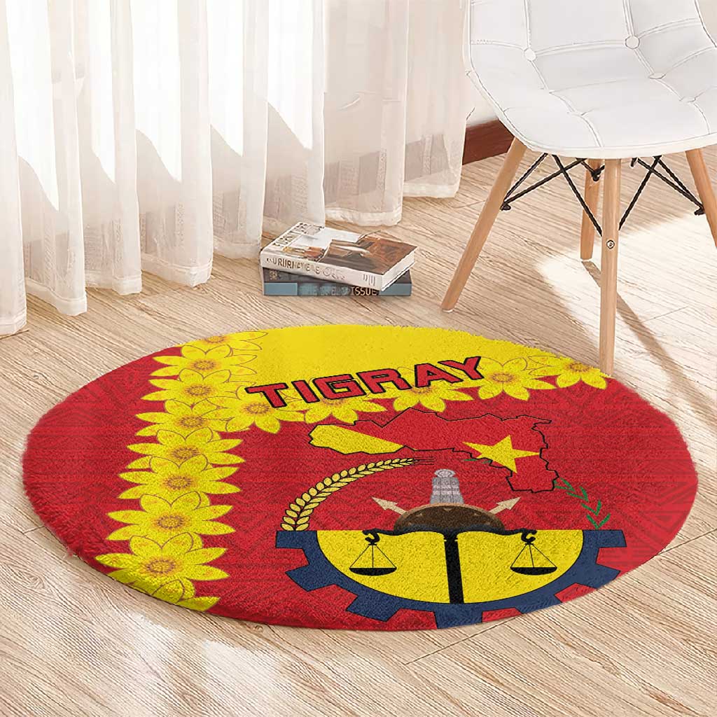 Tigray Ethiopia Round Carpet Tigray Seal With Flag Map - African Pattern
