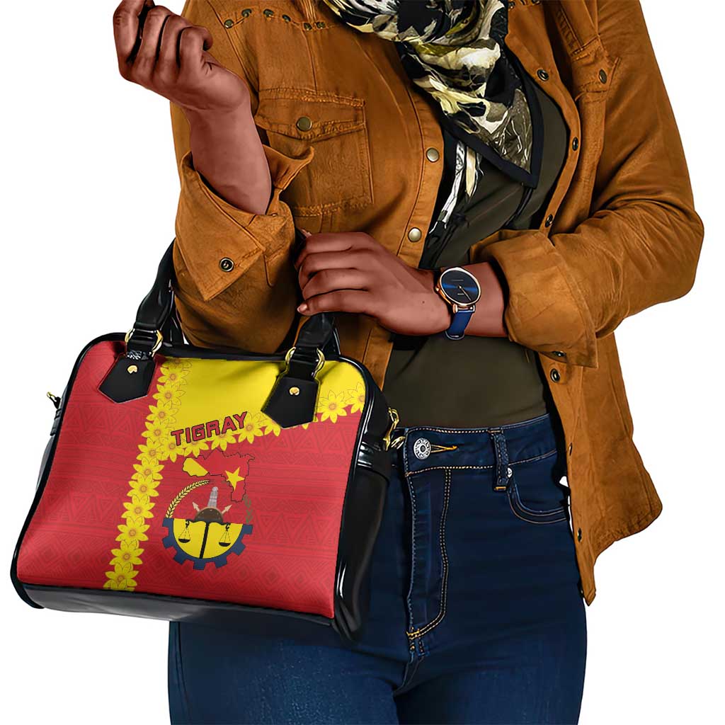 Tigray Ethiopia Shoulder Handbag Tigray Seal With Flag Map - African Pattern
