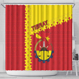 Tigray Ethiopia Shower Curtain Tigray Seal With Flag Map - African Pattern