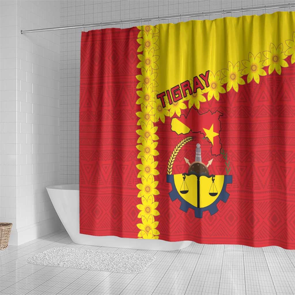 Tigray Ethiopia Shower Curtain Tigray Seal With Flag Map - African Pattern