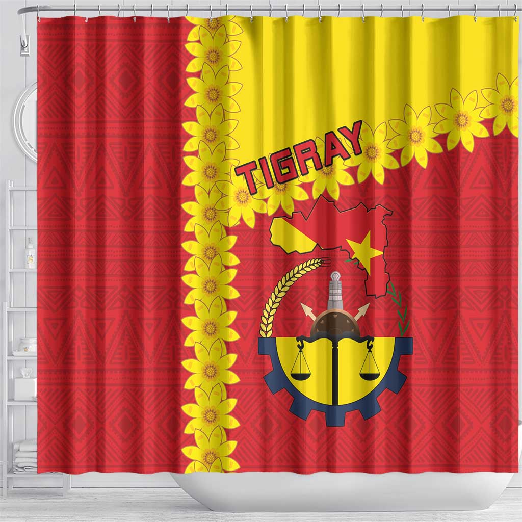 Tigray Ethiopia Shower Curtain Tigray Seal With Flag Map - African Pattern