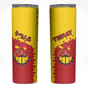 Tigray Ethiopia Skinny Tumbler Tigray Seal With Flag Map - African Pattern