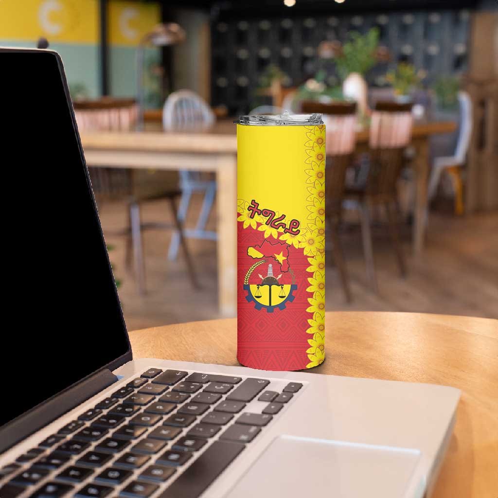 Tigray Ethiopia Skinny Tumbler Tigray Seal With Flag Map - African Pattern