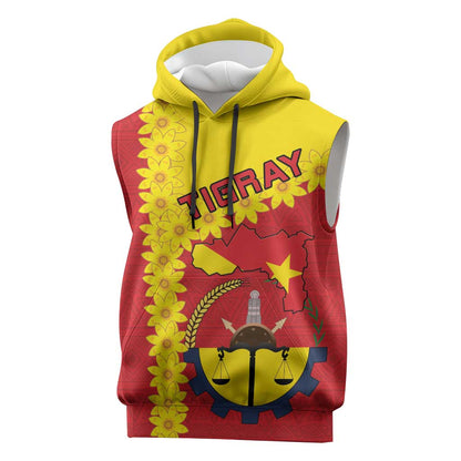Tigray Ethiopia Sleeveless Hoodie Tigray Seal With Flag Map - African Pattern - African Pride