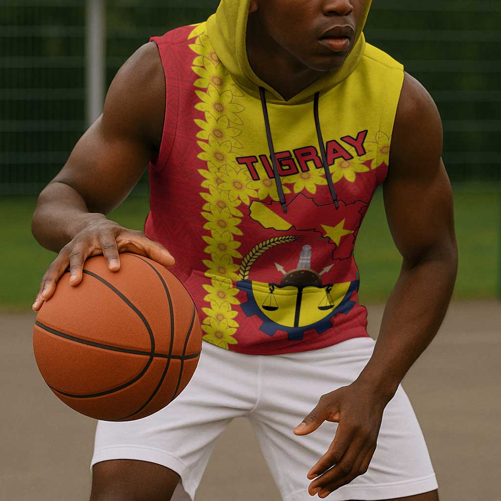 Tigray Ethiopia Sleeveless Hoodie Tigray Seal With Flag Map - African Pattern - African Pride