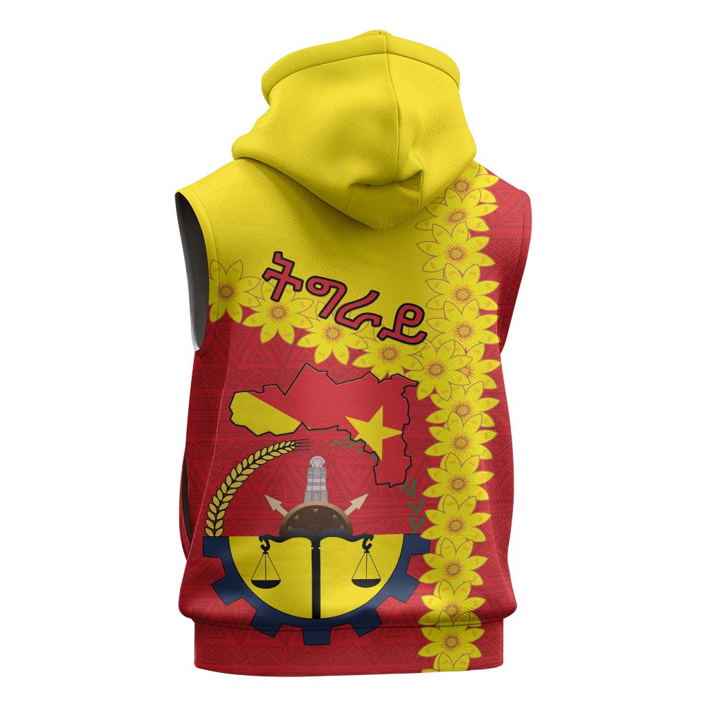 Tigray Ethiopia Sleeveless Zip Hoodie Tigray Seal With Flag Map - African Pattern - African Pride