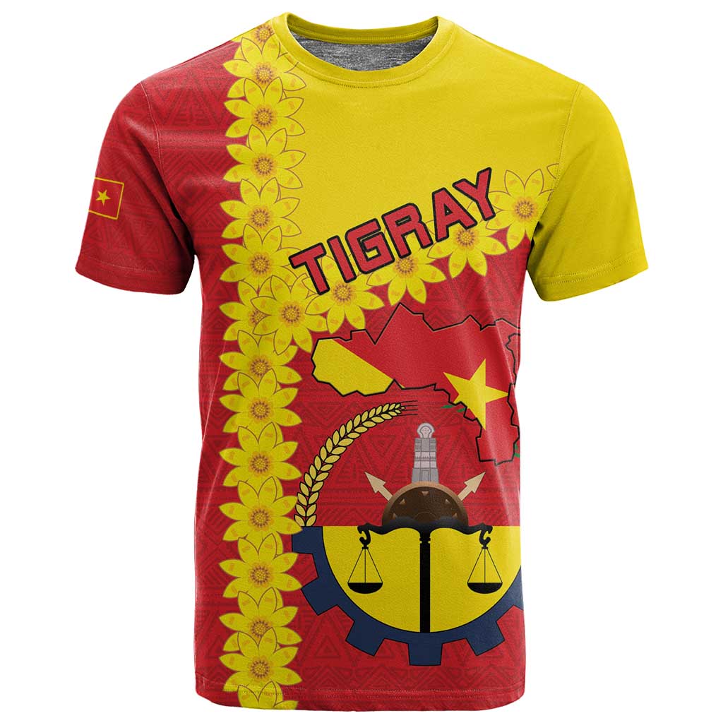 Tigray Ethiopia T shirt Tigray Seal With Flag Map - African Pattern